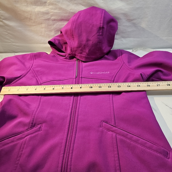 Columbia Girls Jacket Rain Coat Girls Size 10-12 Medium Full Zip with Hood Pink - Picture 11 of 13